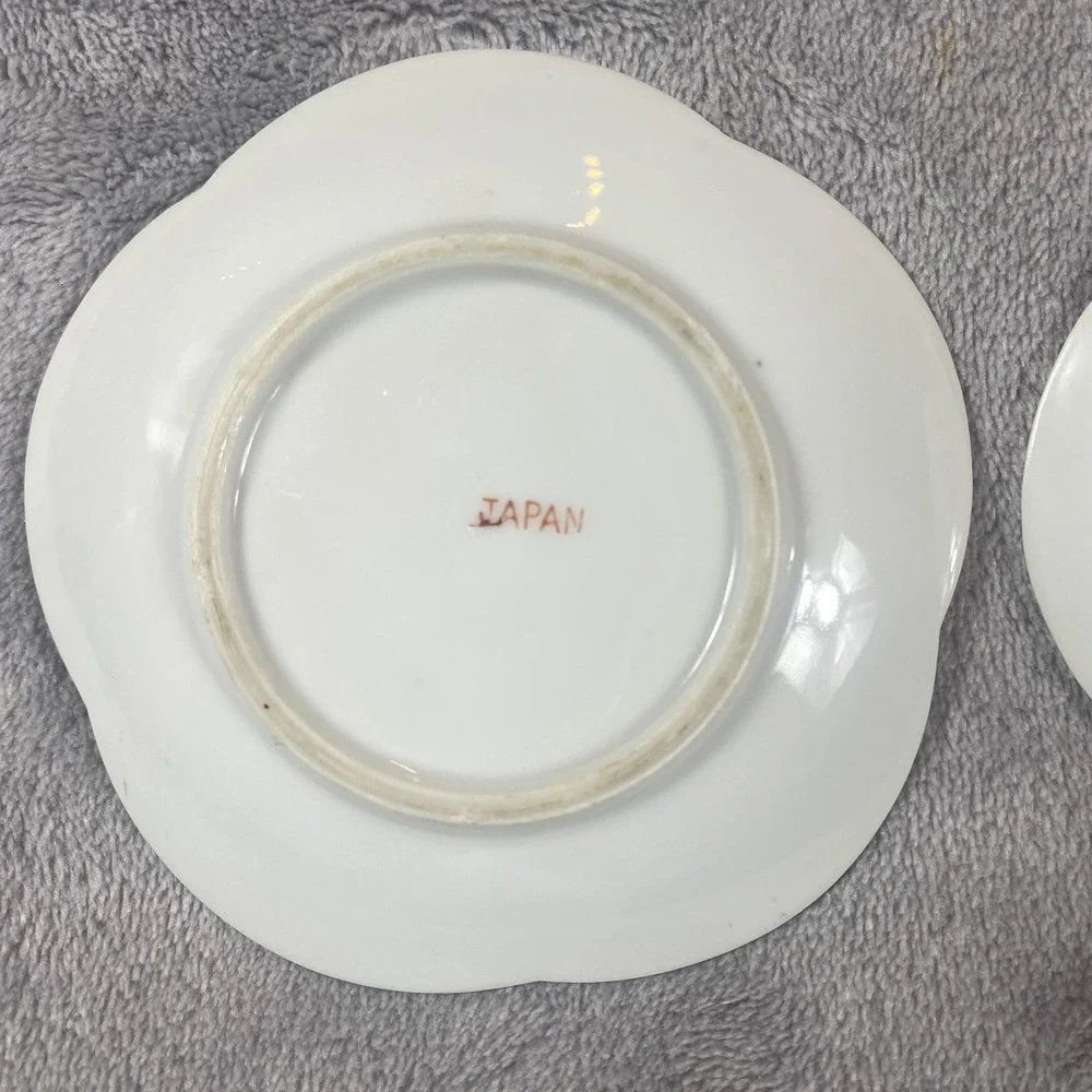 2 Vintage Scalloped Plates Birds Gold Rims Hand Painted In Japan Trinket Dishes‎